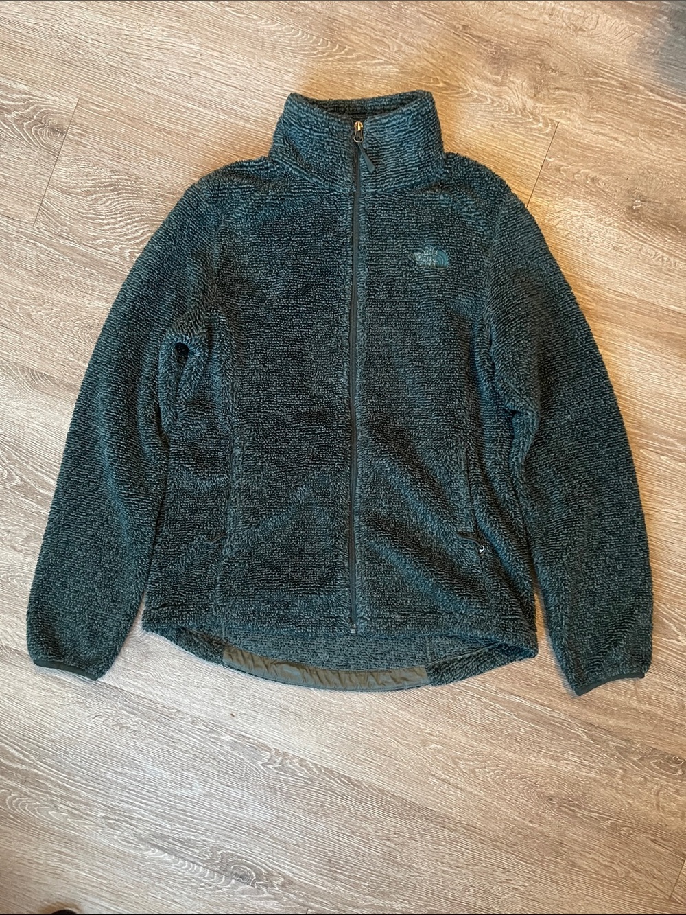 The North Face Dark Green Sherpa Zip-Up Jacket osito  medium warm cozy outdoors